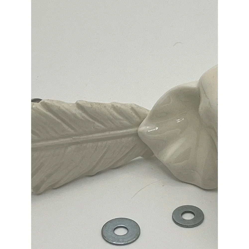 White Ceramic Elephant and Feather Drawer Pulls Set of 2 Cabinet Knobs Glossy